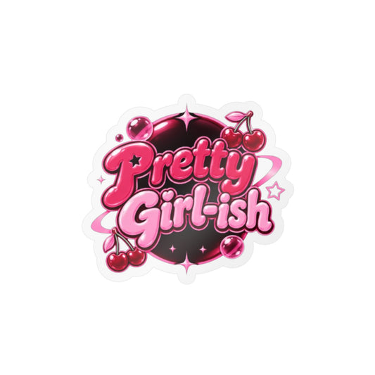 Pretty Girl-ish Kiss-Cut Vinyl Decal | Pink Cherry Retro Sticker